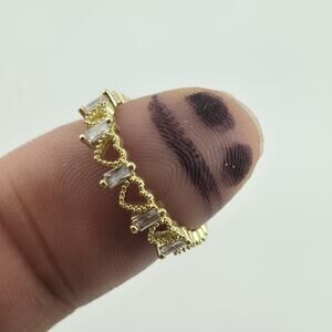 Gold Tone Heart Ring CZ Baguette Stones Stackable Band Size 6.5–7